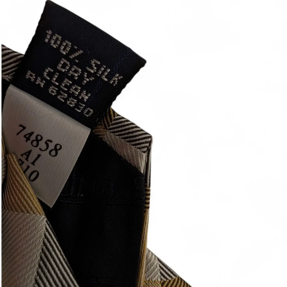 LANDS END Vintage Silk Tie Long Tan Cream Check Necktie Classic
